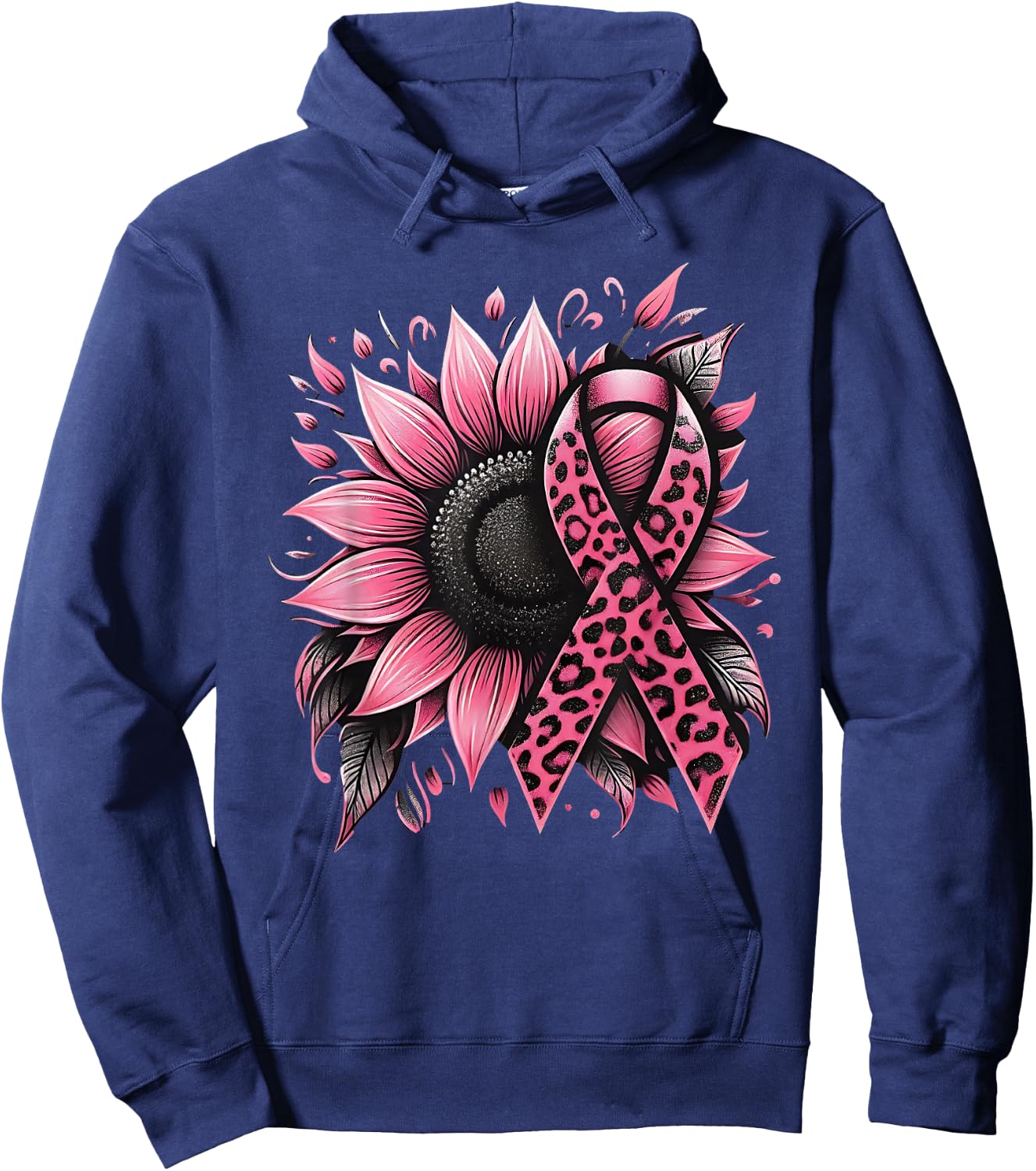 Sunflower Pink Breast Cancer Awareness Hoodie - Hoodie | Navy