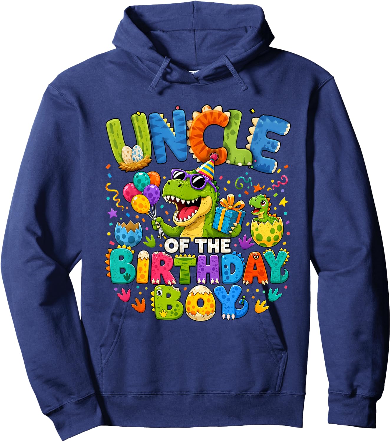 Uncle of The Birthday Boy Dinosaur T-Rex Hoodie - Hoodie | Navy