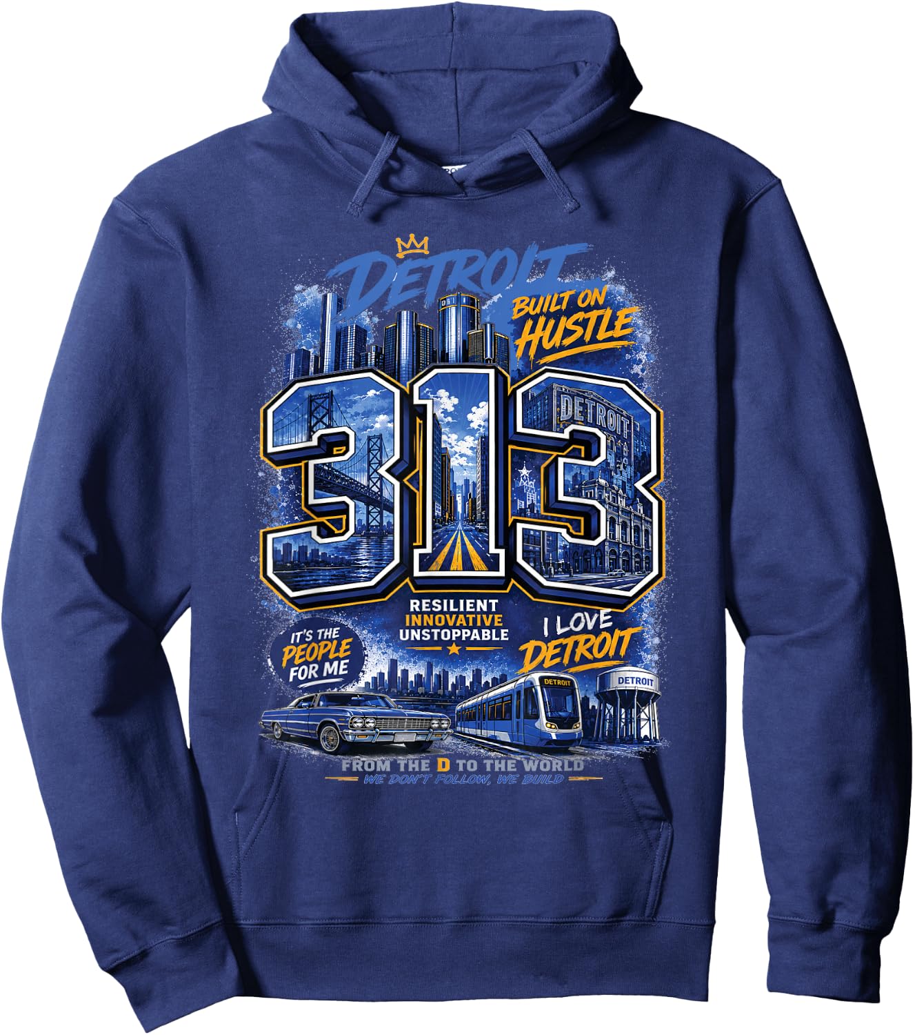 Detroit 313 Hustle Hometown Urban Hoodie - Hoodie | Navy