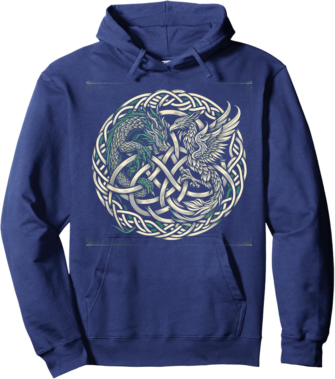 Intricate Celtic Knot with Dragon and Phoenix Hoodie - Hoodie | Navy