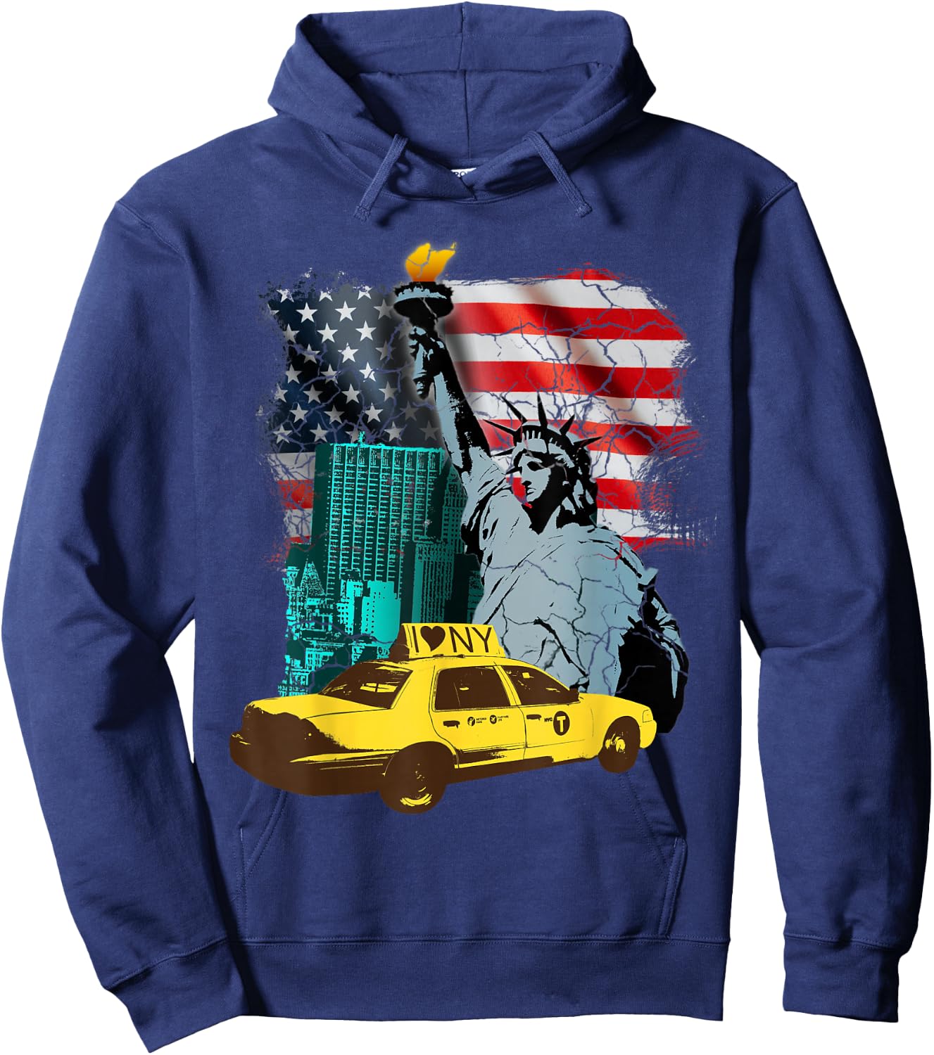 New York USA Statue of Liberty Skyline Graphic Hoodie - Hoodie | Navy