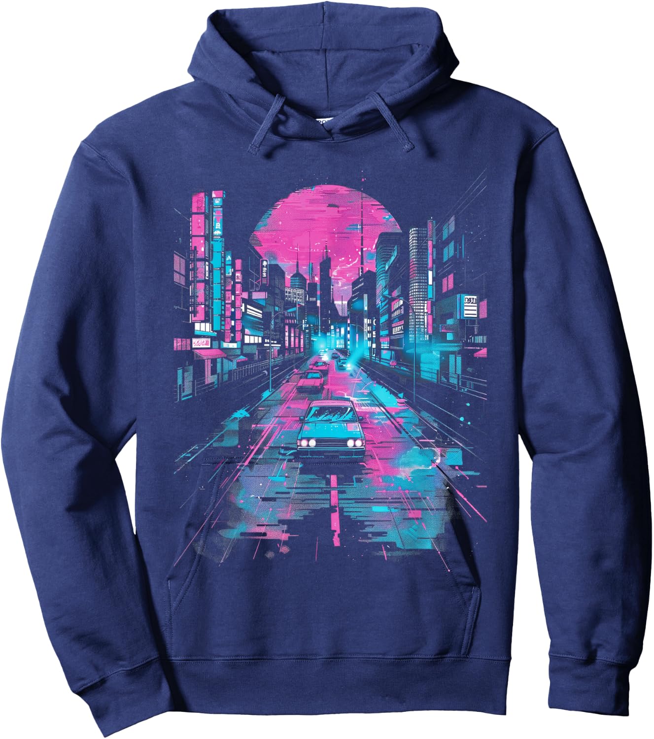 Vaporwave Tokyo Lofi Abstract City Lights Hoodie - Hoodie | Navy