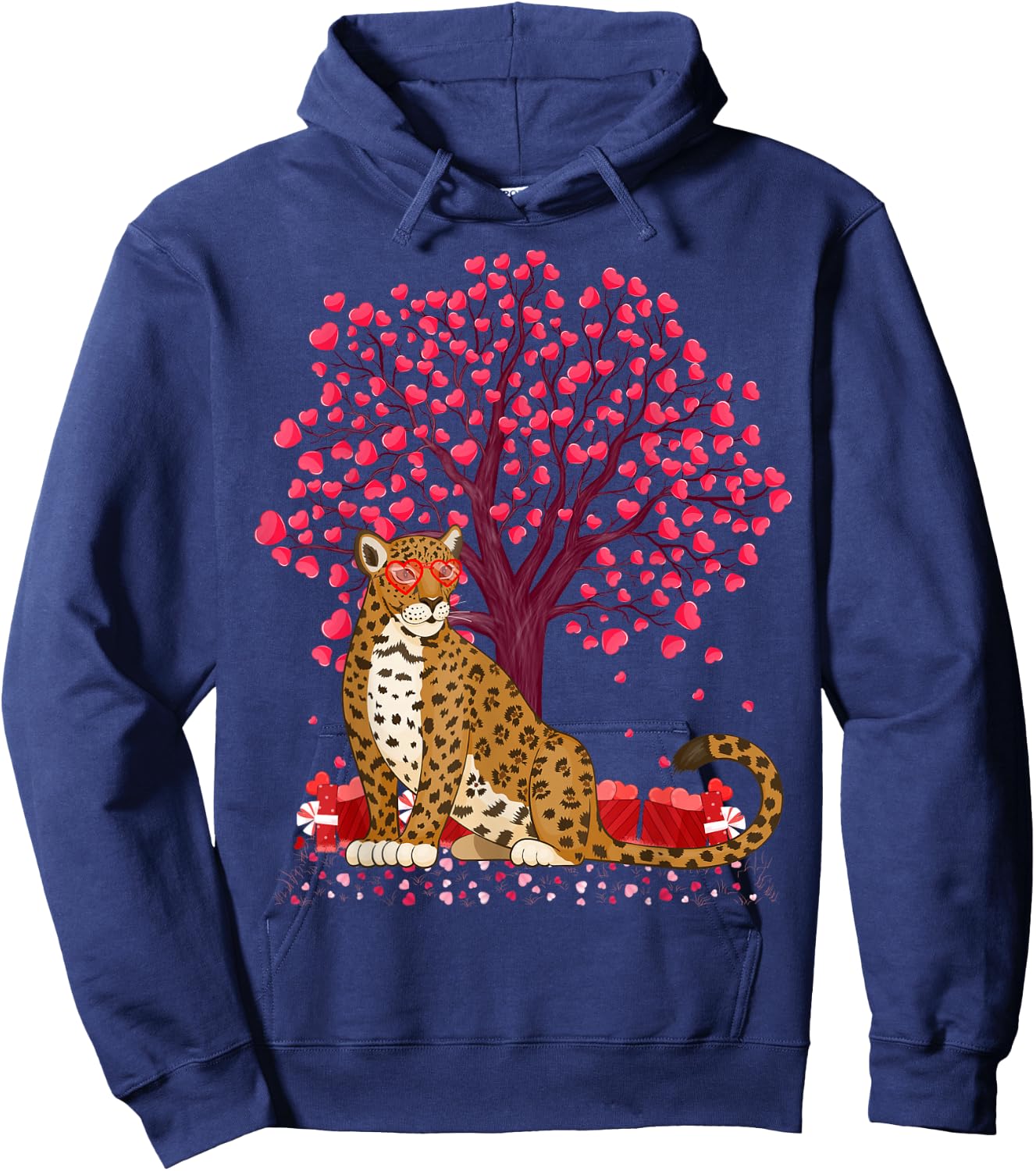 Jaguar Lover Heart Tree Jaguar Valentine's Day Hoodie - Hoodie | Navy