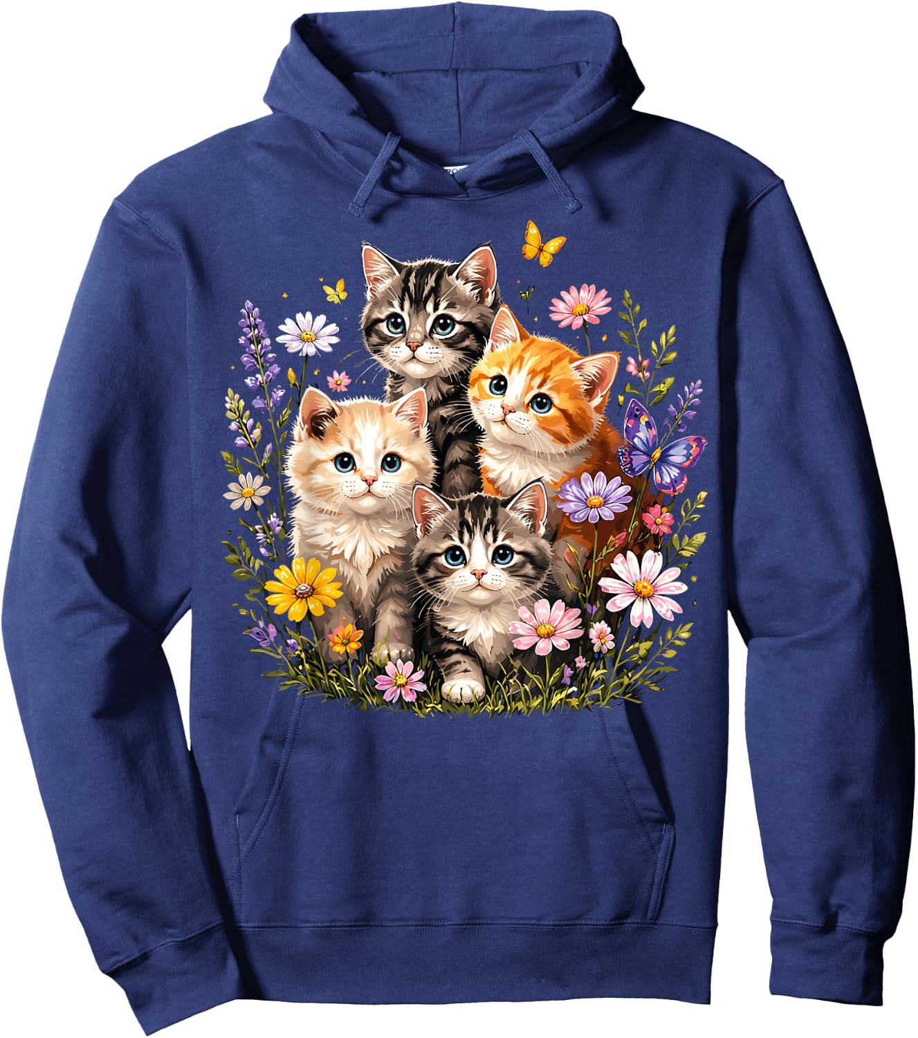 Cute Kittens Flowers Cat Hoodie - Hoodie | Navy
