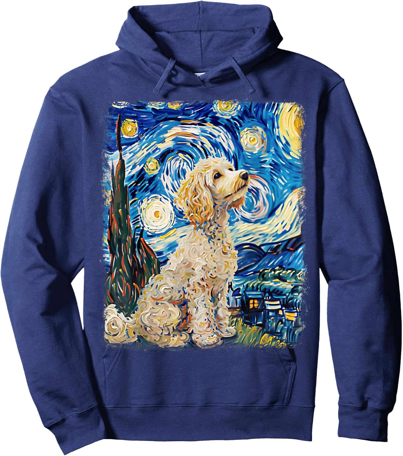 Poodle Dog Starry Night Painting Hoodie - Hoodie | Navy