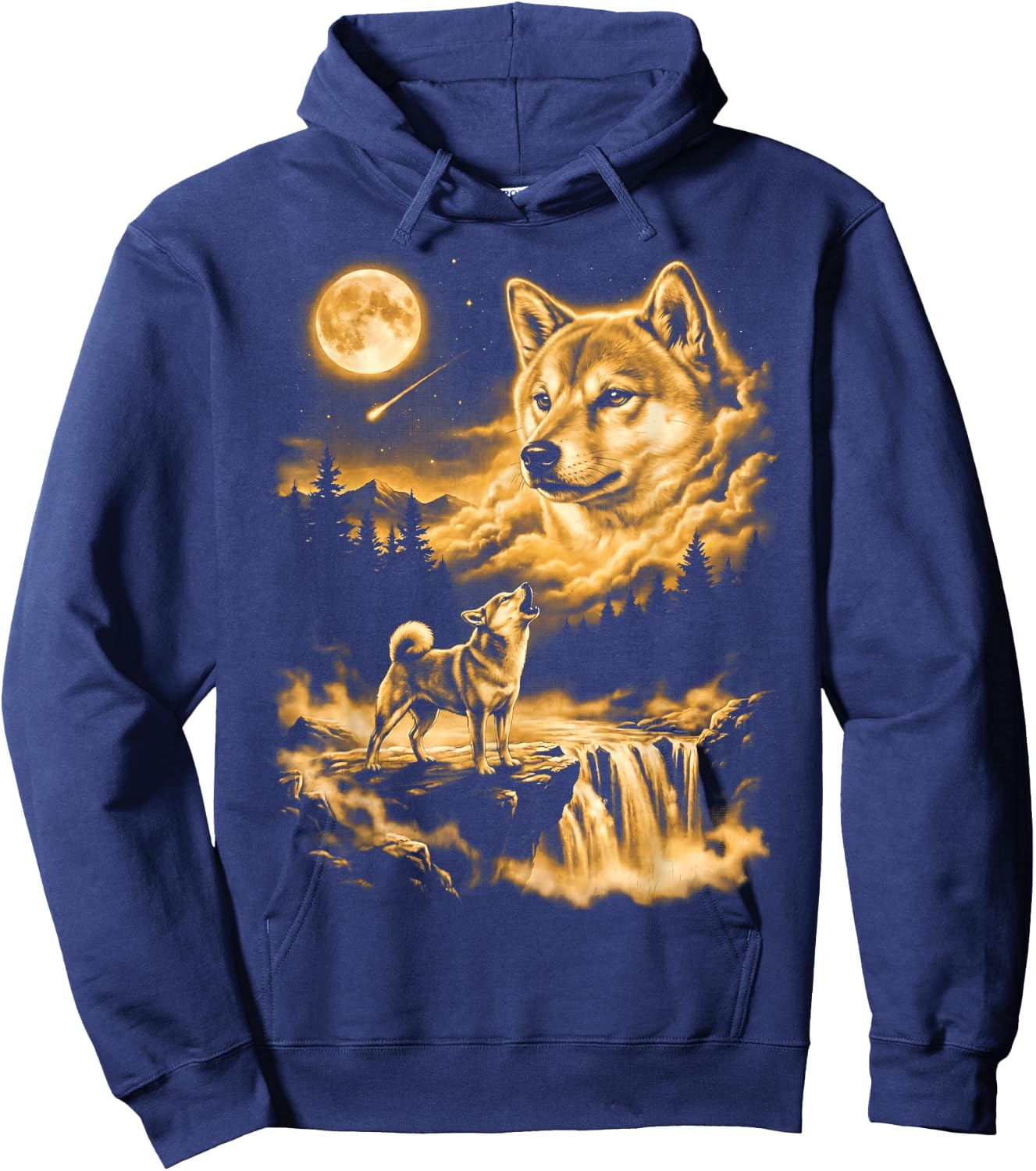 Shiba Inu Howling to The Moon Hoodie - Hoodie | Navy