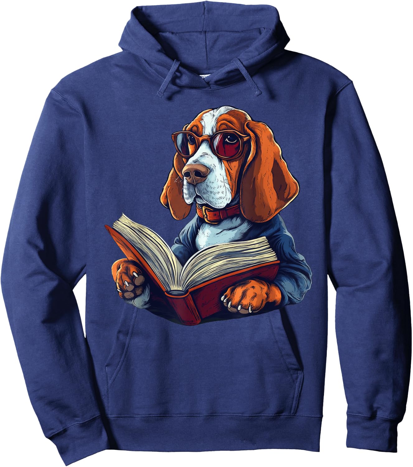 Cute Dog Basset Hound Reading Book Hoodie - Hoodie | Navy