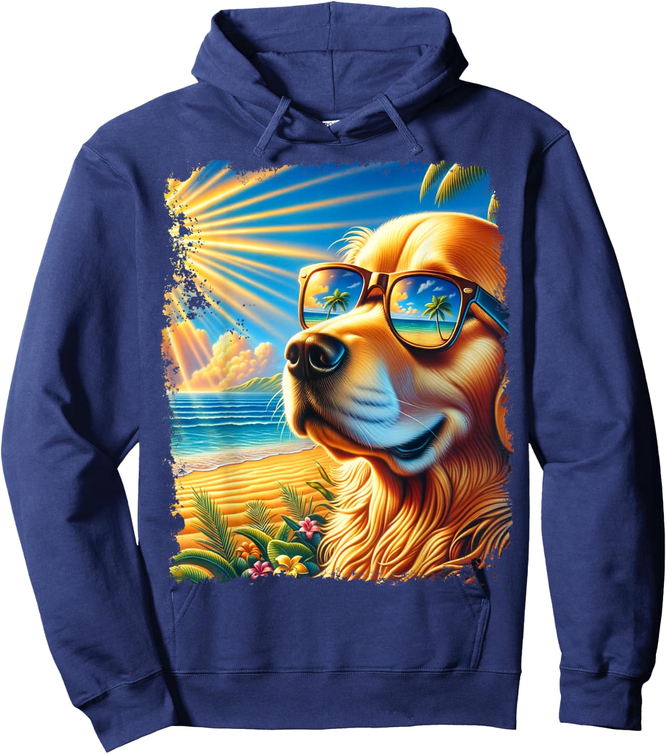 Golden Retriever Hawaiian Hoodie - Hoodie | Navy