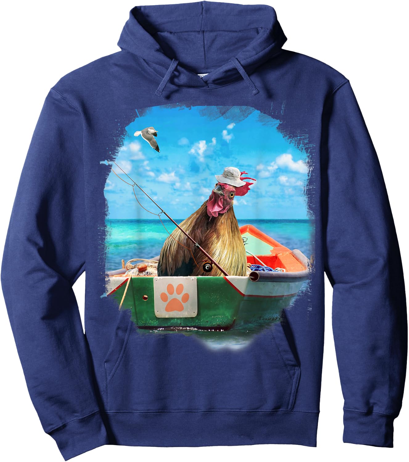 Chicken or Fish, Funny Chickens Fishing Boat Hoodie - Hoodie | Navy