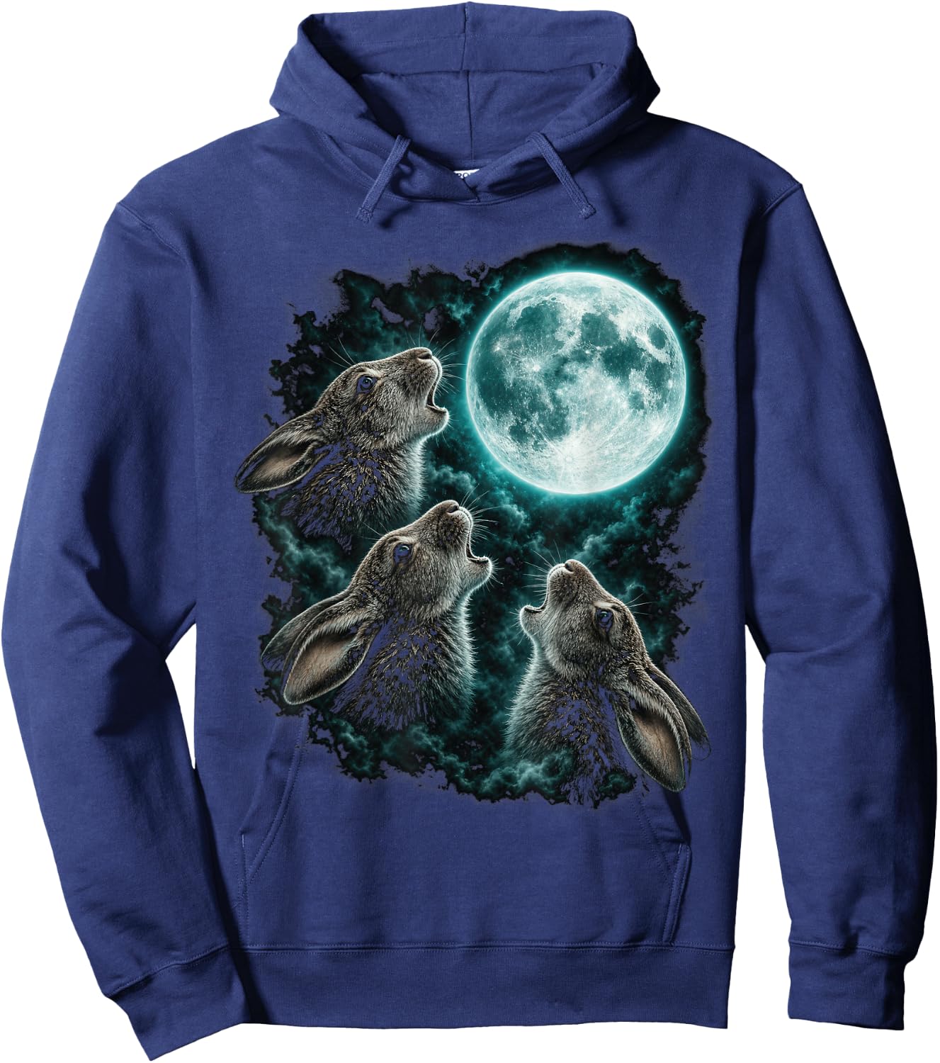 Three Howling Rabbits Under Full Moon Fantasy Hoodie - Hoodie | Navy