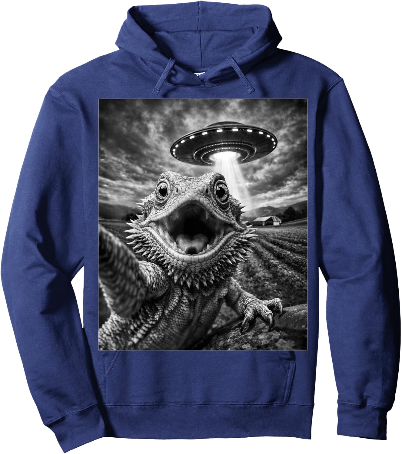 Funny Bearded Dragon Selfie with Alien UFO Hoodie - Hoodie | Navy