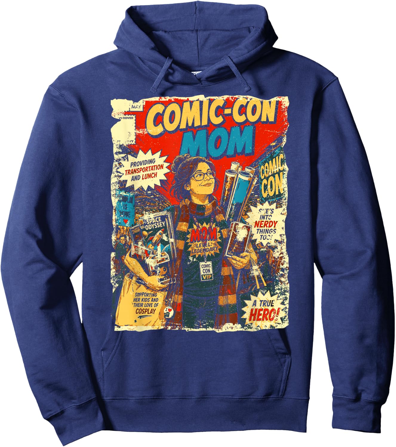 Comic-Con Mom Funny Retro Comic Cover Hoodie - Hoodie | Navy