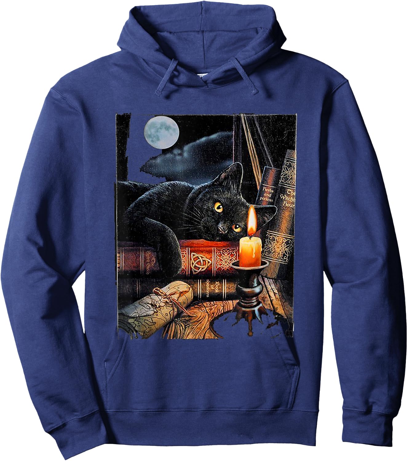 Black Cat Reading Books Witchcraft Ritual Hoodie - Hoodie | Navy