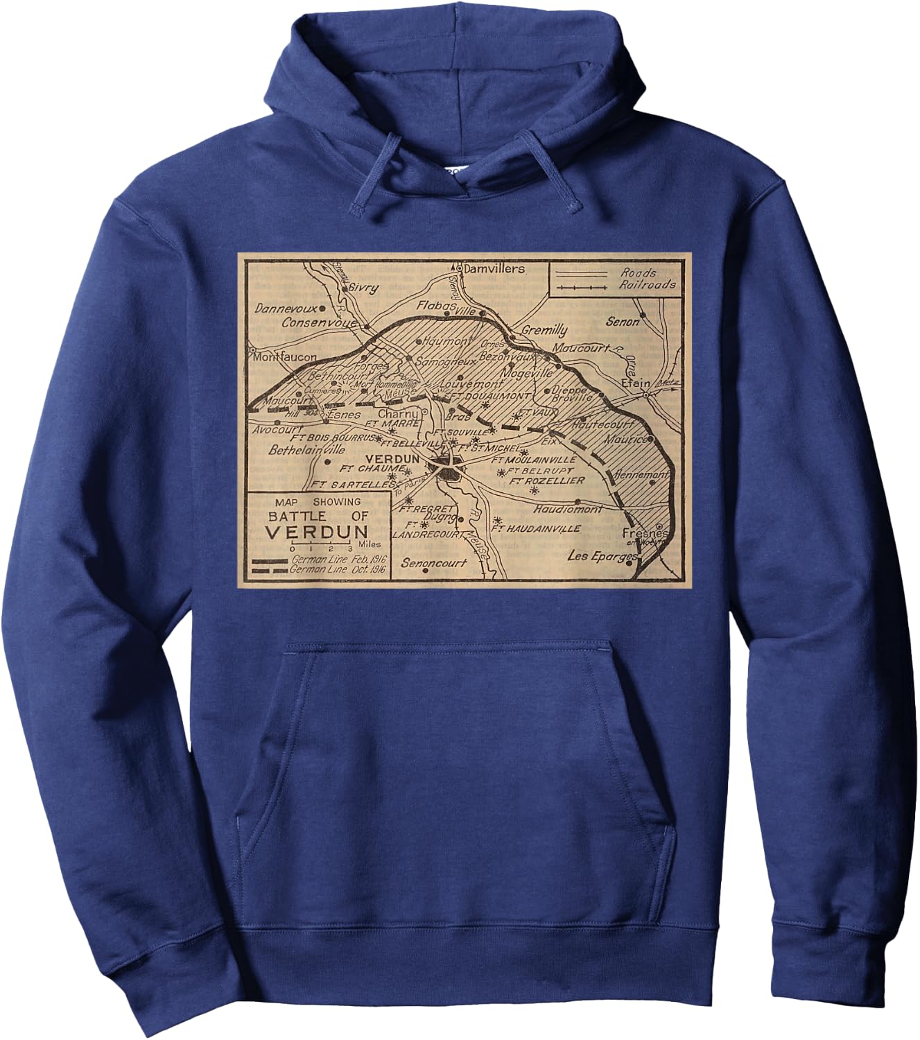 Old Battle of Verdun Map (1924) Hoodie - Hoodie | Navy