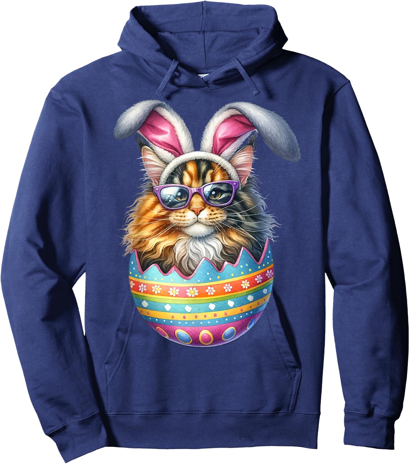 Cat Lover Easter Egg Happy Easter Bunny Ears Hoodie - Hoodie | Navy
