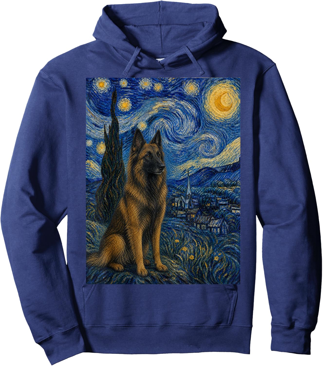 Belgian Tervuren Dog Van Gogh Starry Night Hoodie - Hoodie | Navy