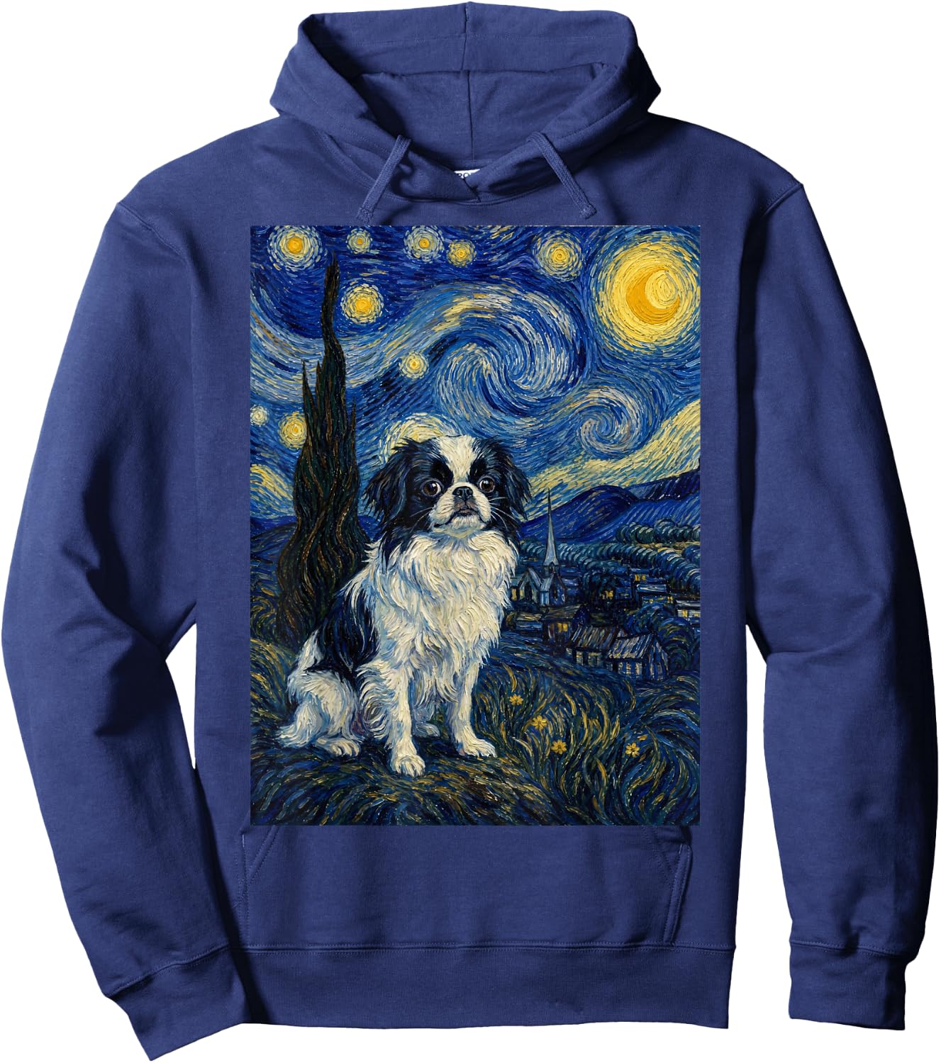 Japanese Chin Dog Van Gogh Starry Night Hoodie - Hoodie | Navy