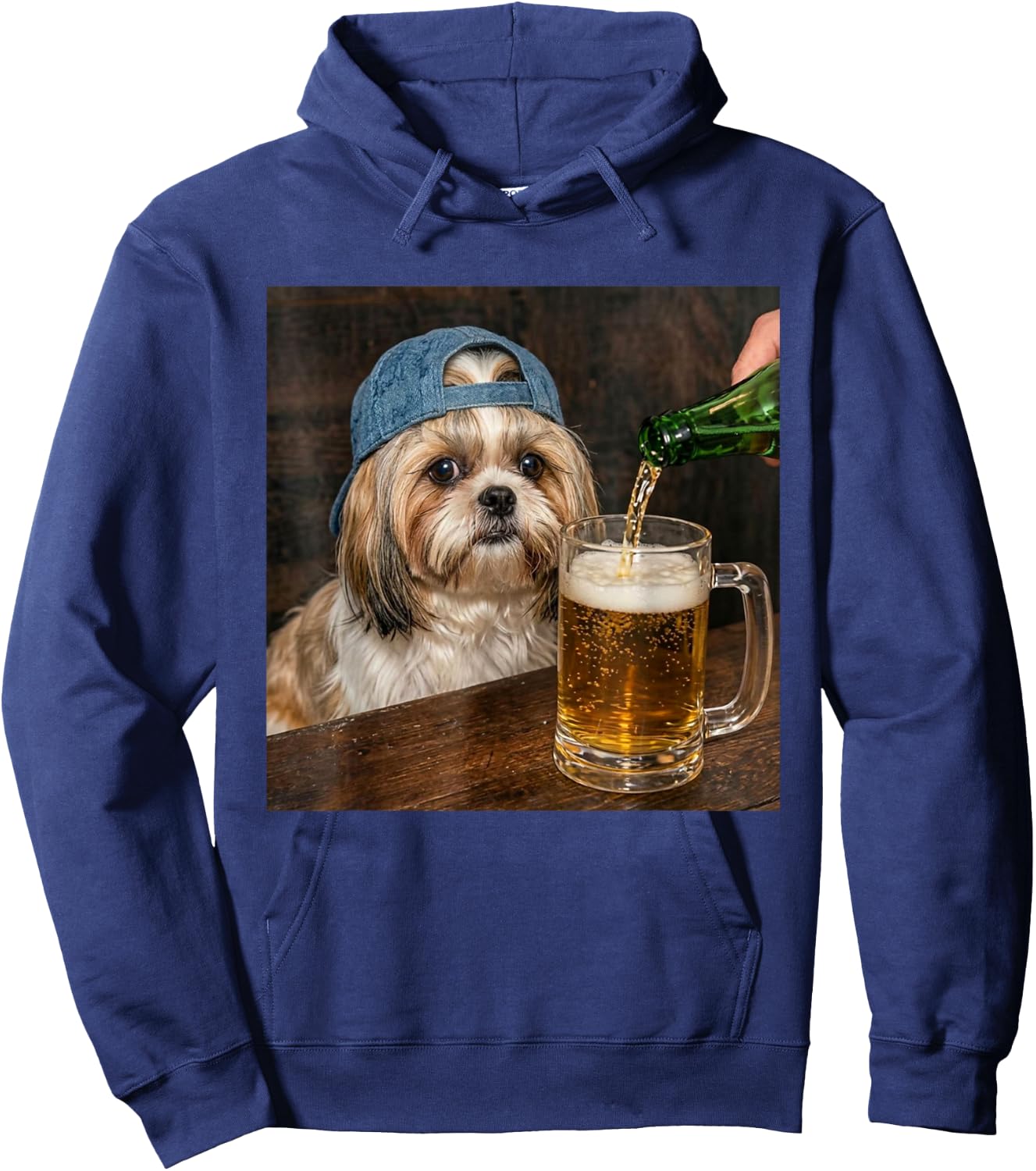 Shih Tzu Drinking Beer Funny Shih Tzu Dog Meme Hoodie - Hoodie | Navy