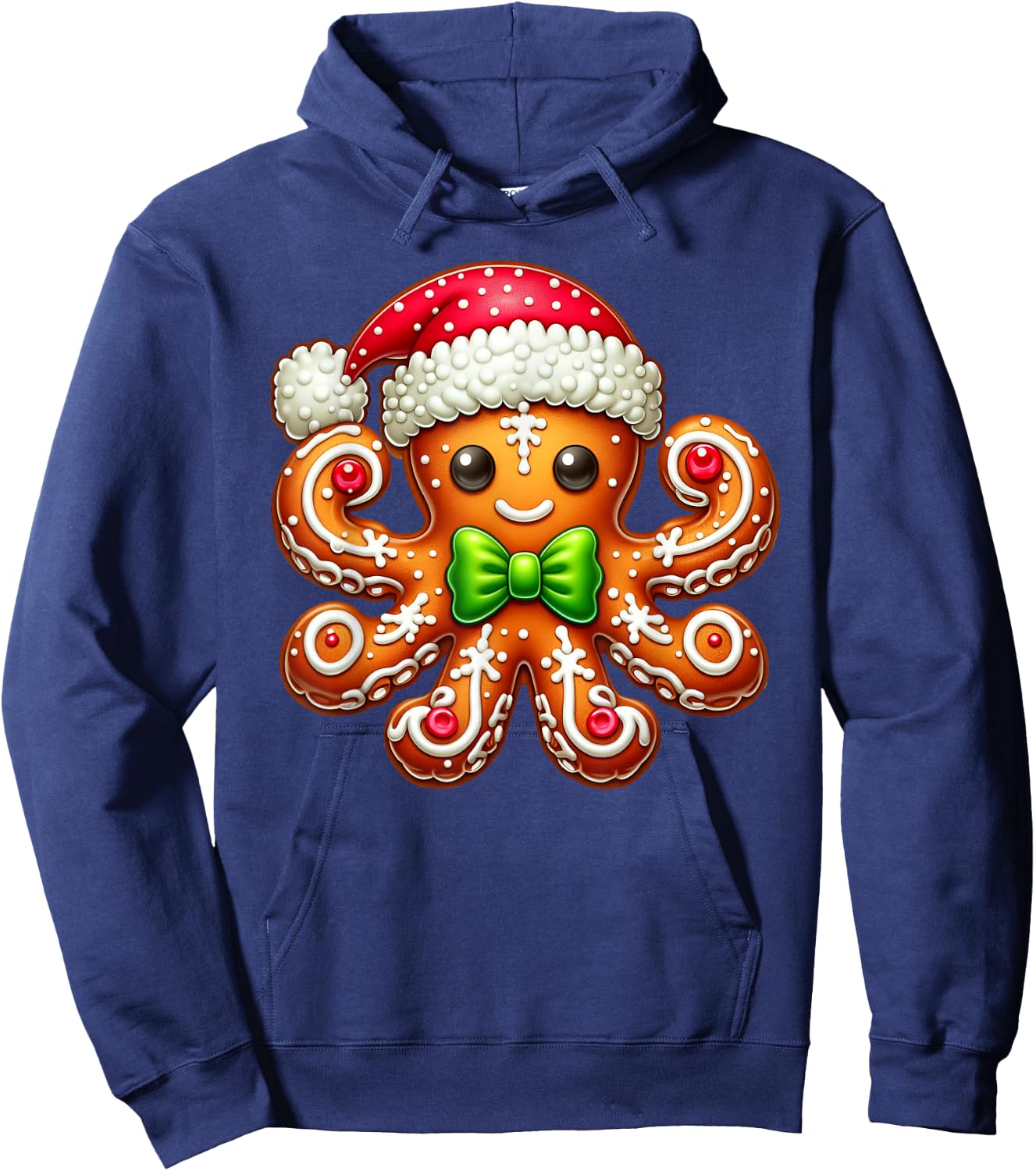 Funny Gingerbread Man Octopus Christmas Kids Hoodie - Hoodie | Navy