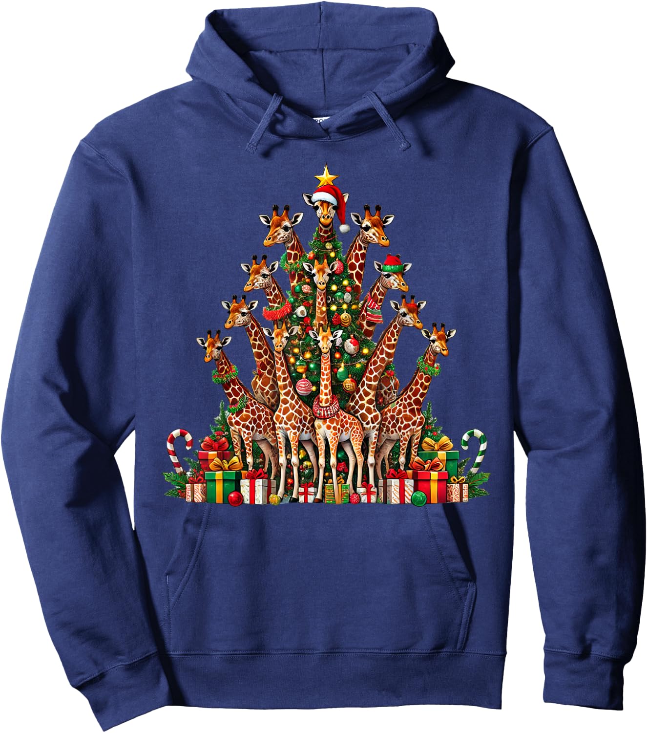 Giraffe Christmas Tree Funny Giraffe Xmas Hoodie - Hoodie | Navy