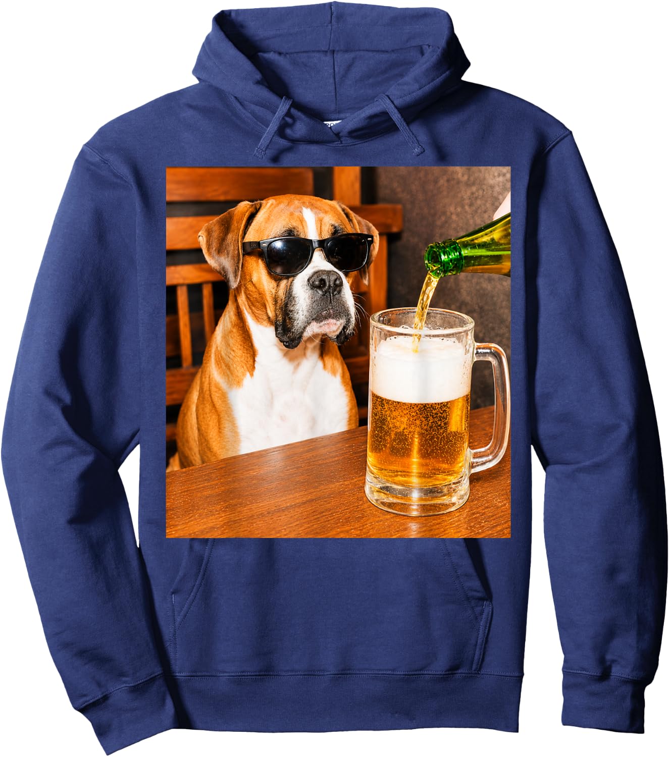 Funny Boxer Drinking Beer Dog Glasses Meme Hoodie - Hoodie | Navy