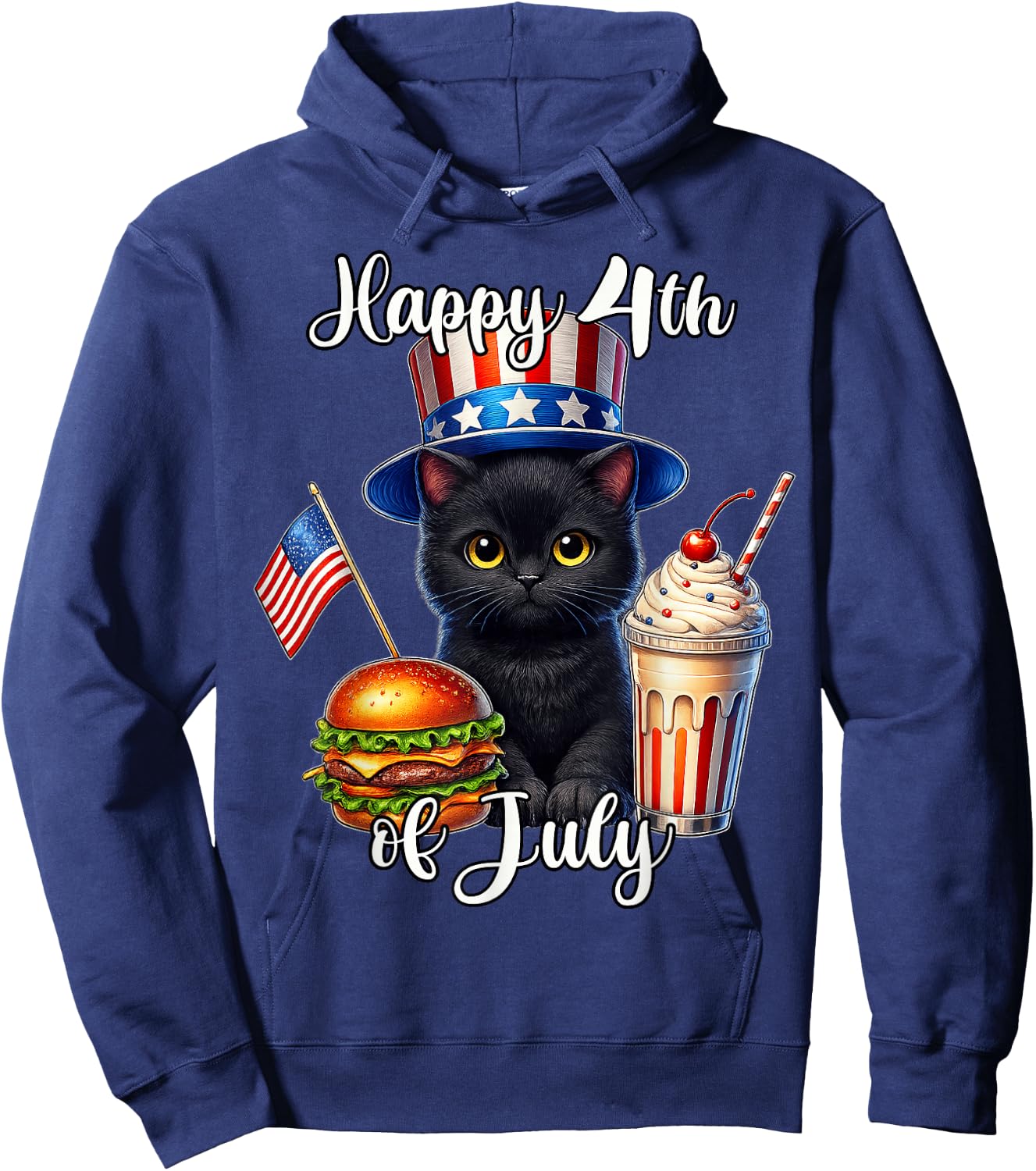 Black Cat Fourth of July American Hoodie - Hoodie | Navy