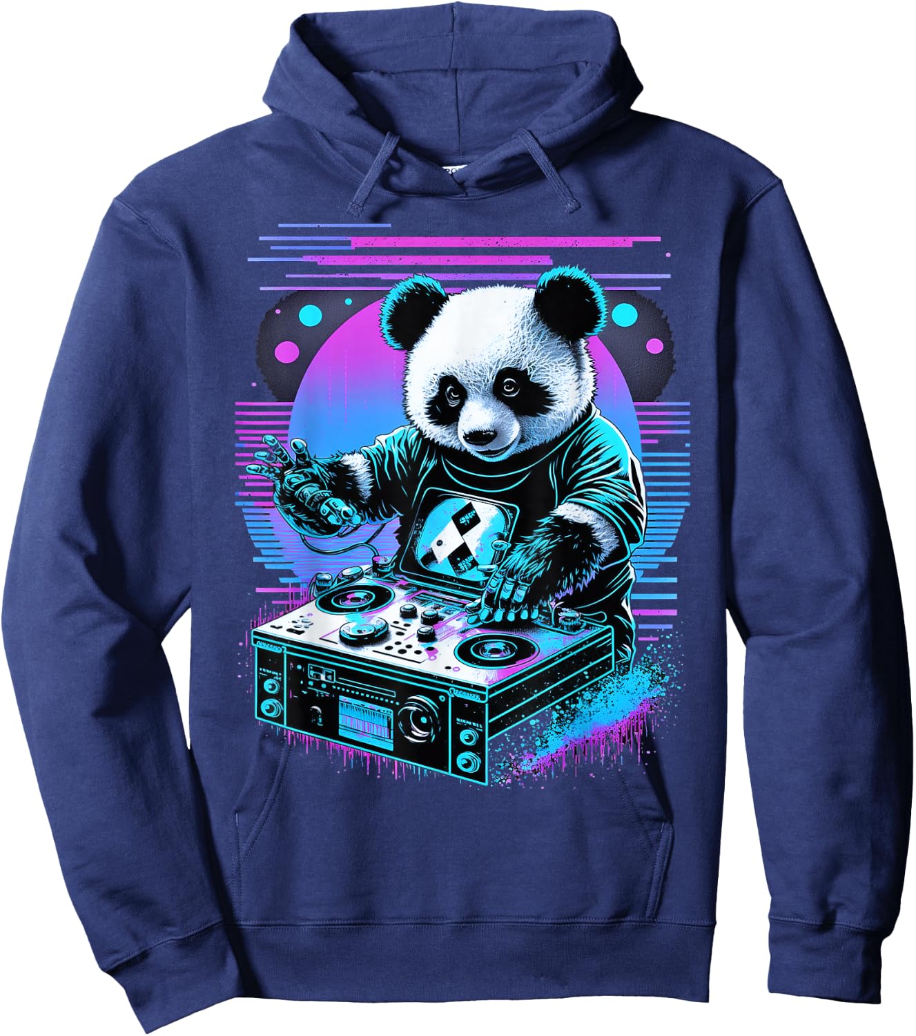 Vaporwave Music Party Panda DJ Rave Hoodie - Hoodie | Navy