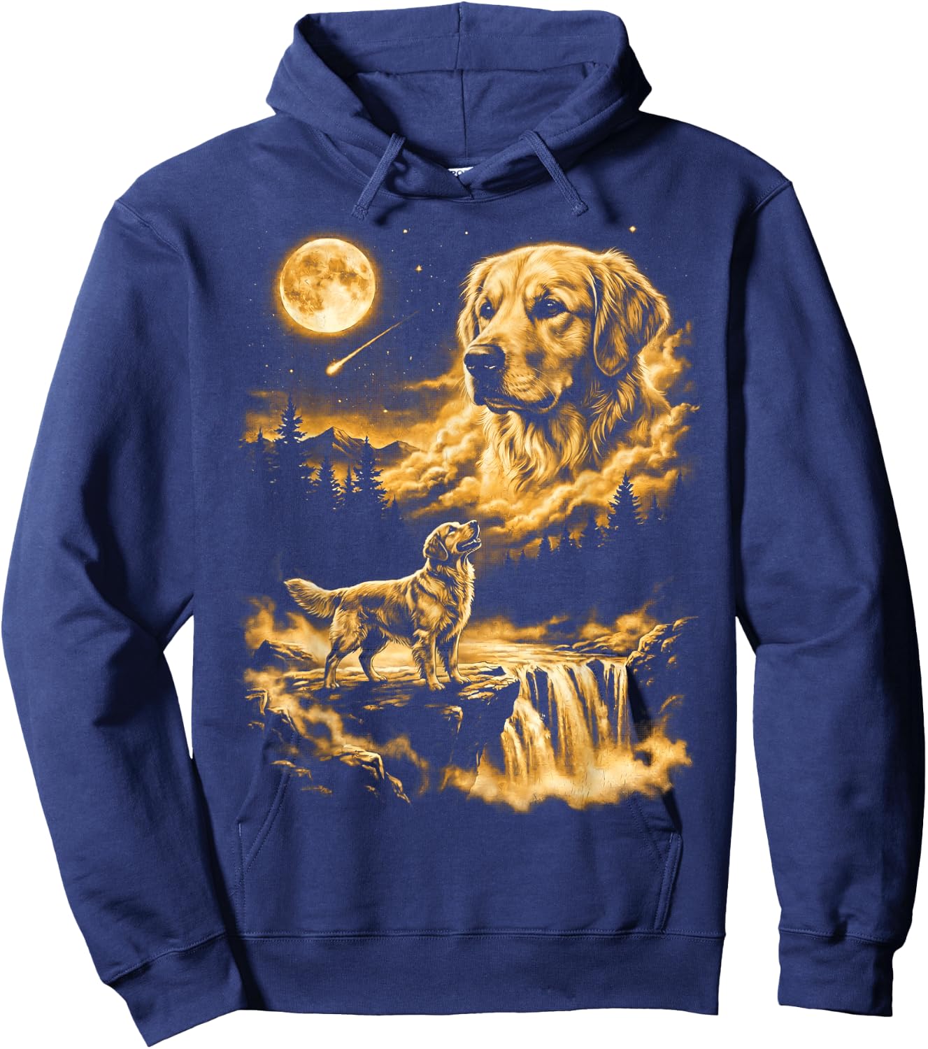 Golden Retriever Howling to The Moon Hoodie - Hoodie | Navy