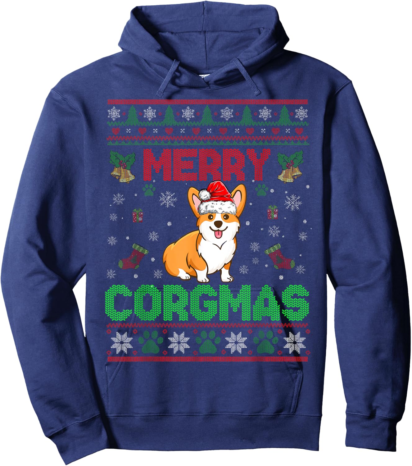 Corgi Christmas Sweater Cool Merry Corgmas Xmas Hoodie - Hoodie | Navy