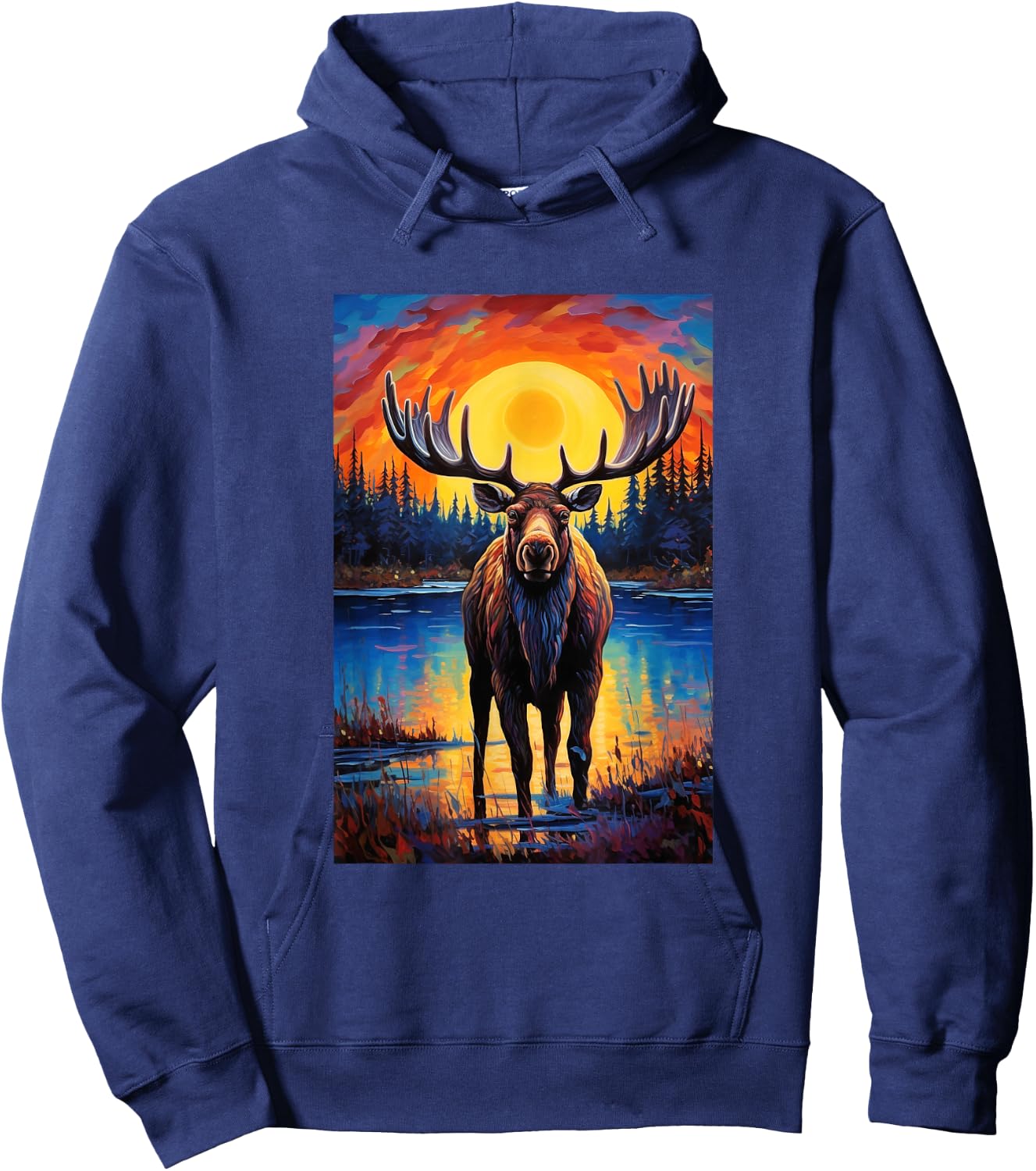 Moose Van Gogh Style Starry Night Graphic Hoodie - Hoodie | Navy