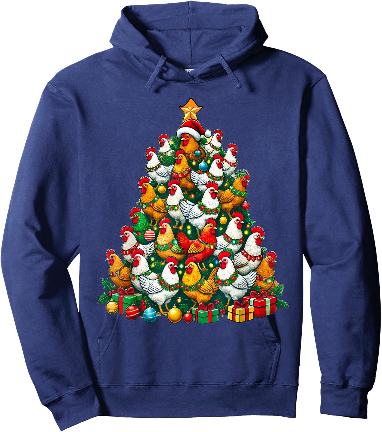 Chicken Christmas Tree Funny Chicken Xmas Hoodie - Hoodie | Navy