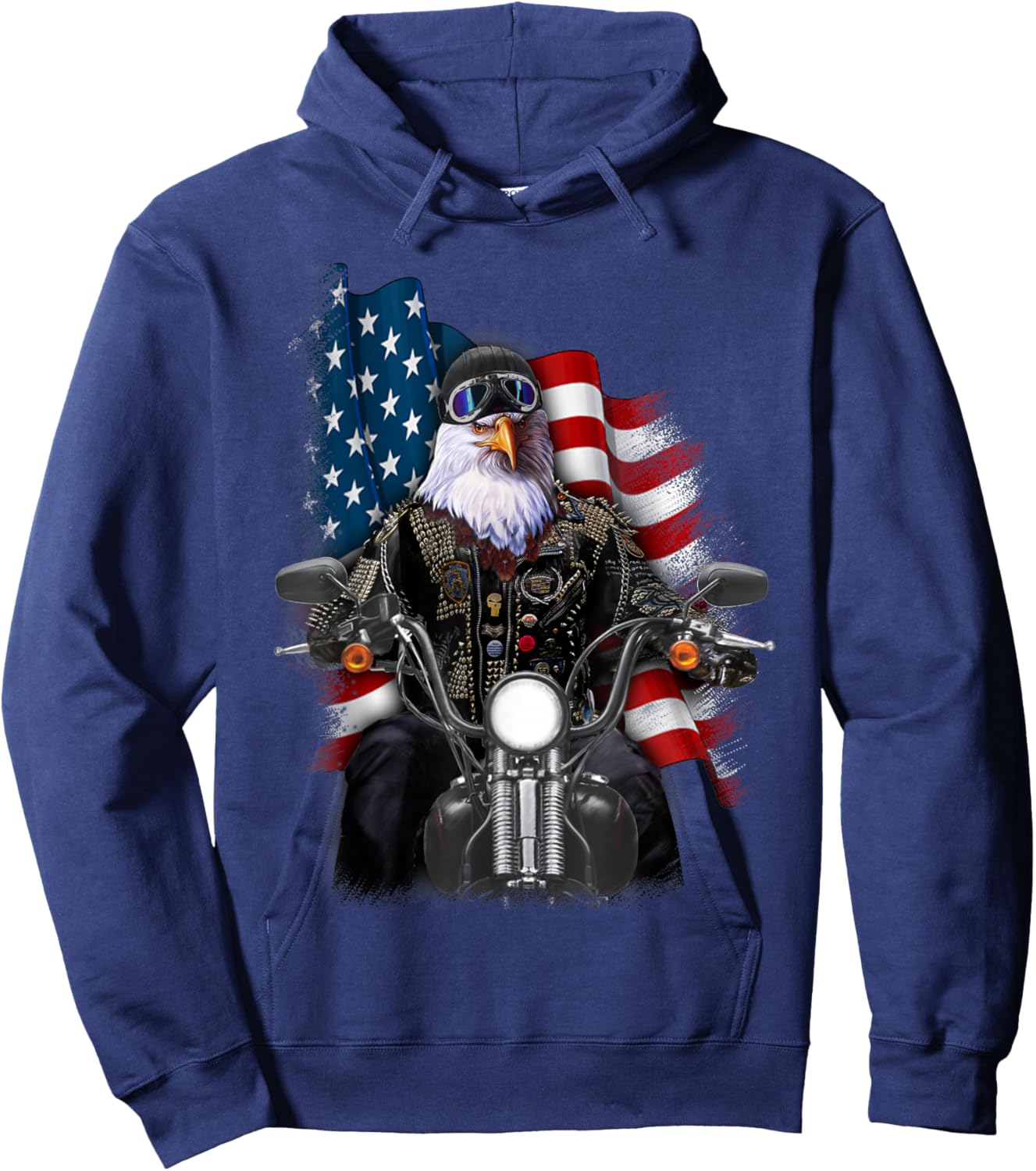 America Bald Eagle as Biker Riding Motorcycle Hoodie - Hoodie | Navy