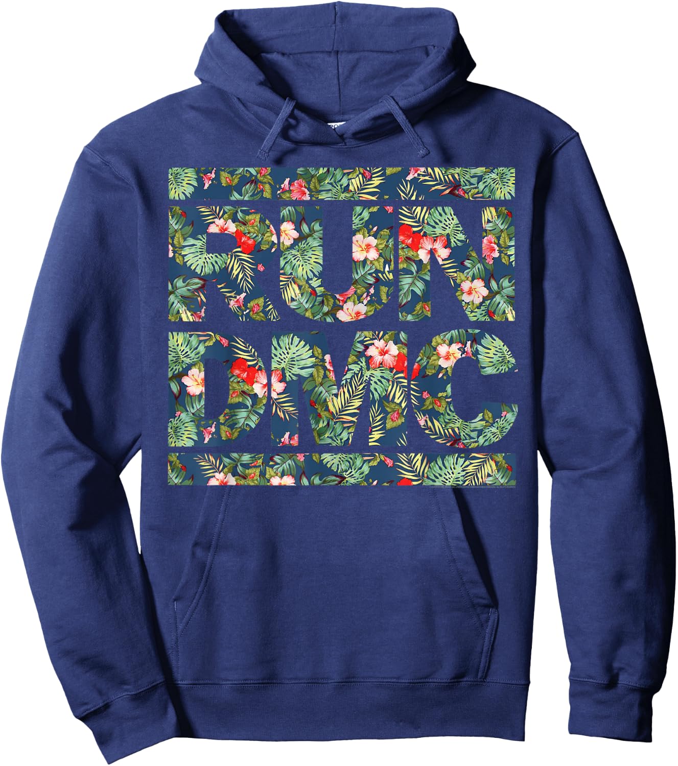 Run DMC Offizielles florales blaues Logo Hoodie - Hoodie | Navy