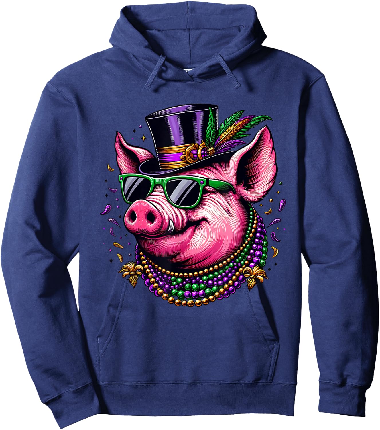 Mardi Gras Pig Hoodie - Hoodie | Navy