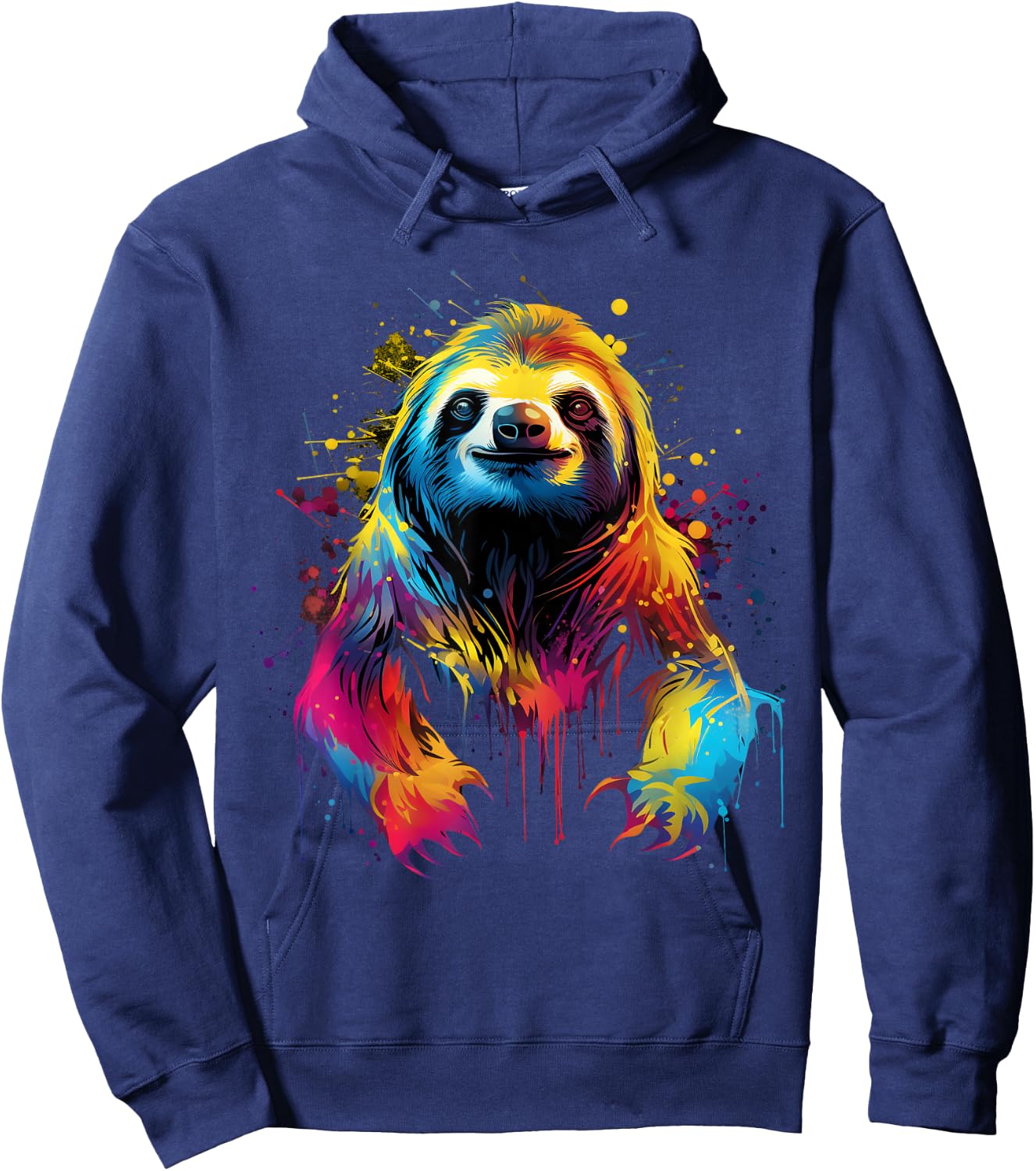 Cool Sloth on colorful painted Sloth Hoodie - Hoodie | Navy