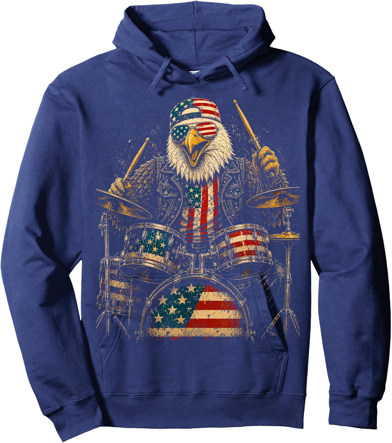 4th of July Patriotic Eagle Drummer 1776 2026 Hoodie - Hoodie | Navy