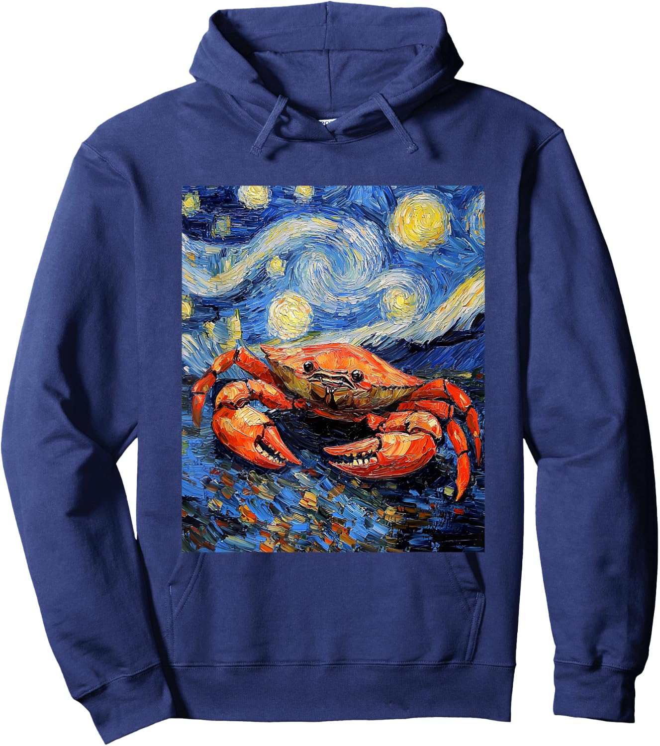 Crab Sea Van Gogh Style Starry Night Graphic Hoodie - Hoodie | Navy