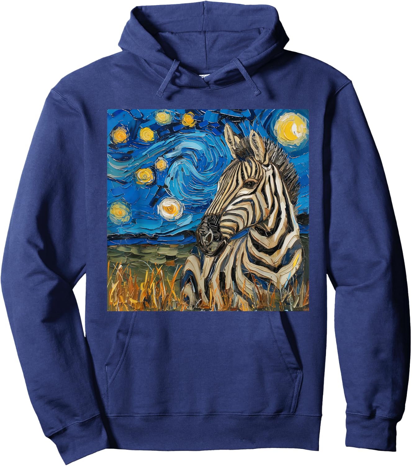 Zebra Van Gogh Style Starry Night Hoodie - Hoodie | Navy