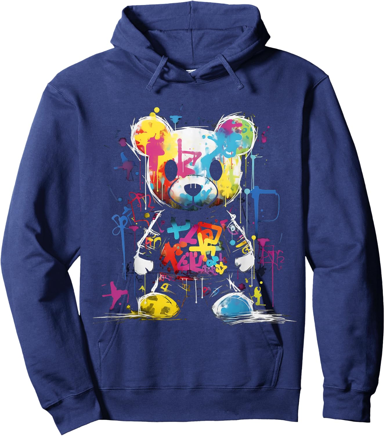 Bear Colourful Animal Graphic Bear , black Hoodie - Hoodie | Navy