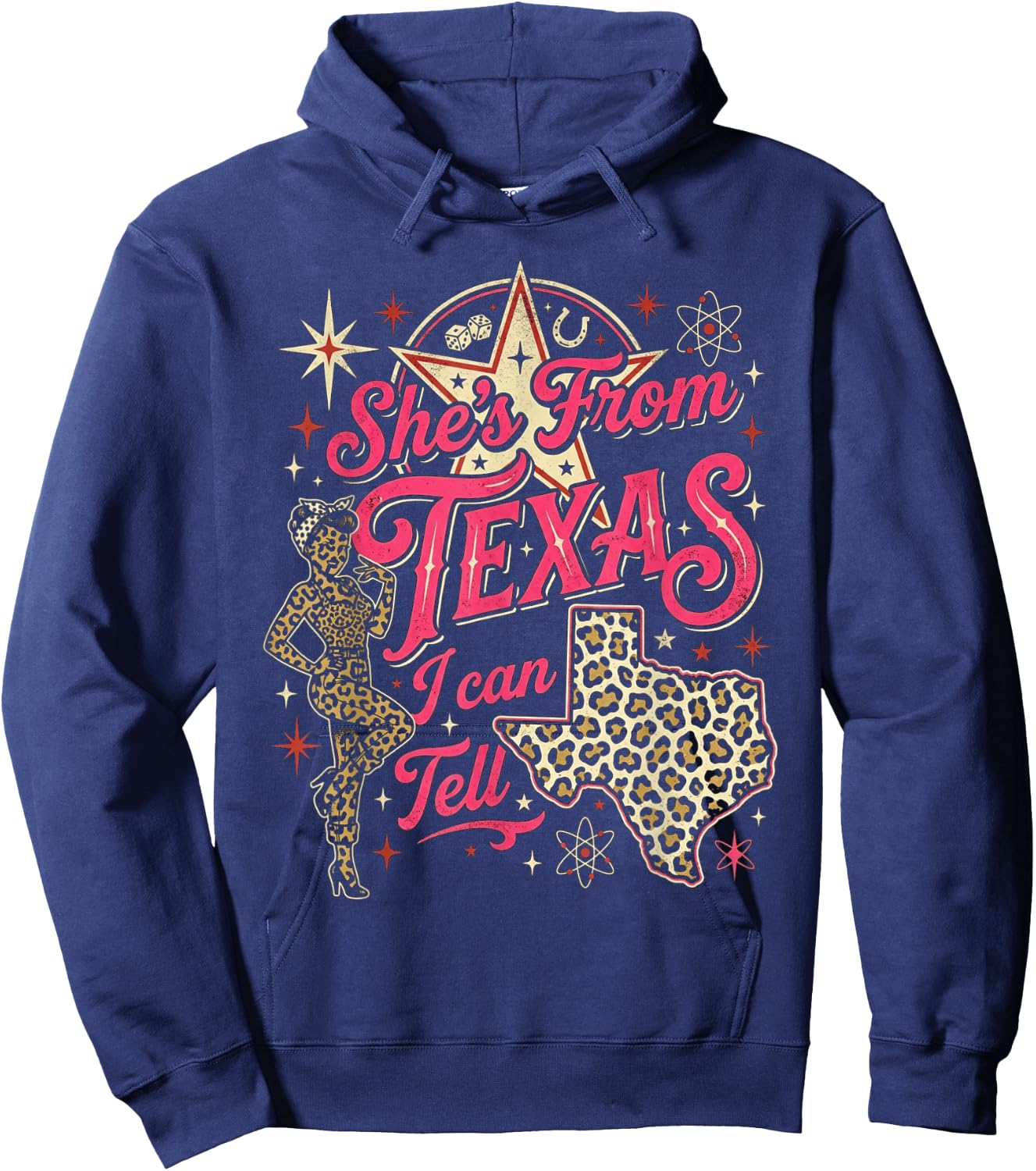 She's from Texas I Can Tell Leopard Print Woman Hoodie - Hoodie | Navy