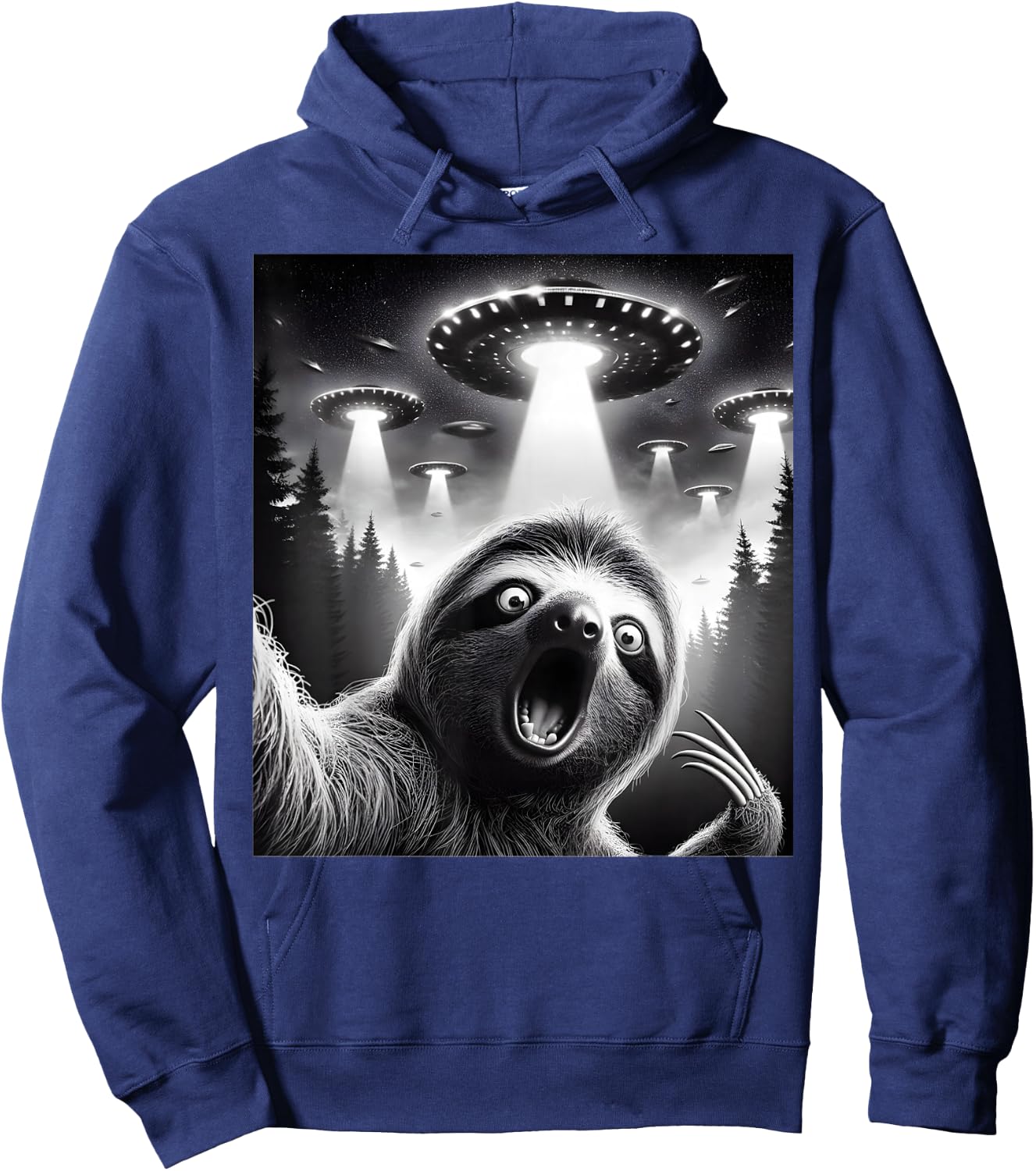 Sloth Selfie With UFO Alien Funny Sloth Lover Hoodie - Hoodie | Navy