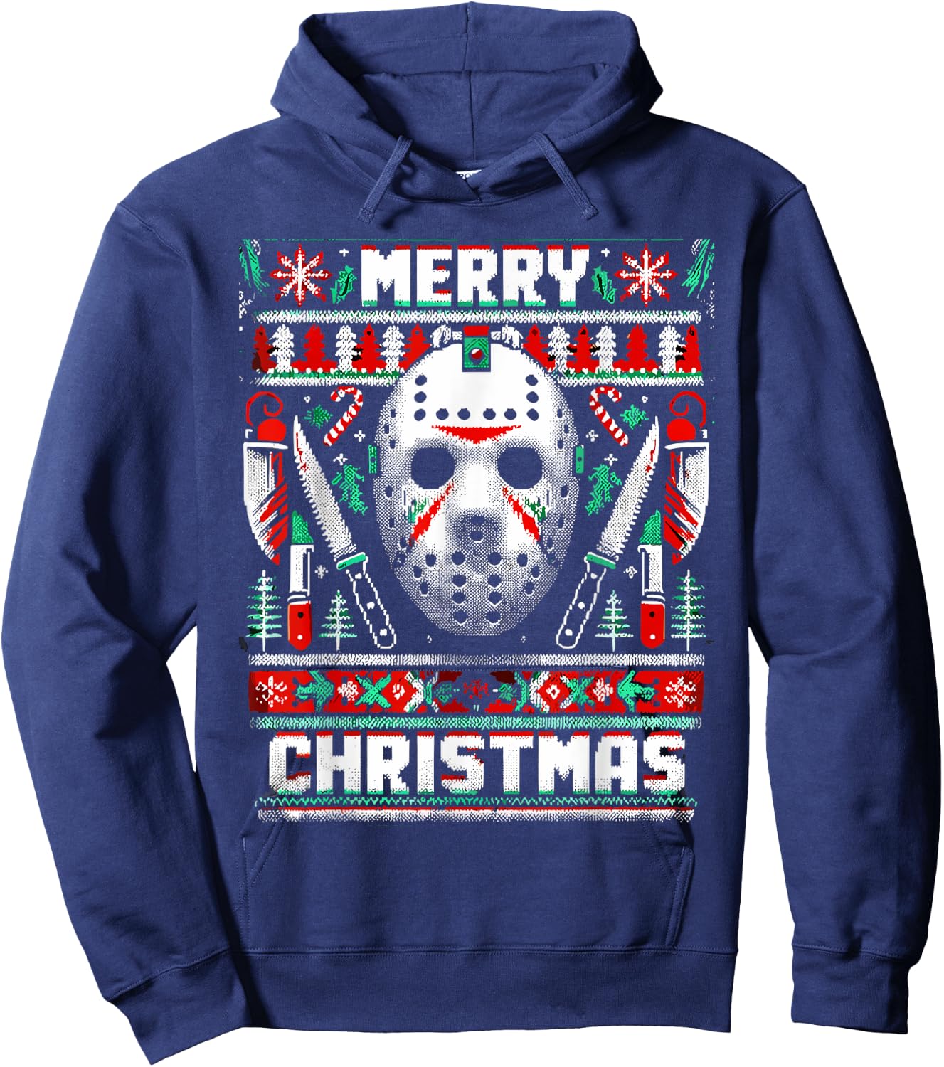 Merry Creepmas Festive Slasher Ugly Christmas Hoodie - Hoodie | Navy