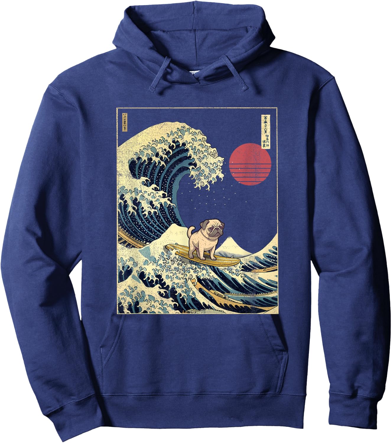 Mops Japanischer Kanagawa Wave Funny Surf Dog Hoodie - Hoodie | Navy