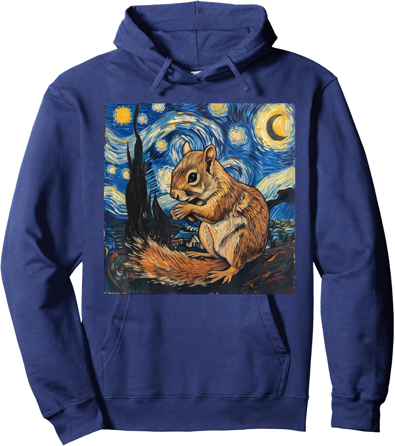 Squirrel Van Gogh Style Starry Night Hoodie - Hoodie | Navy