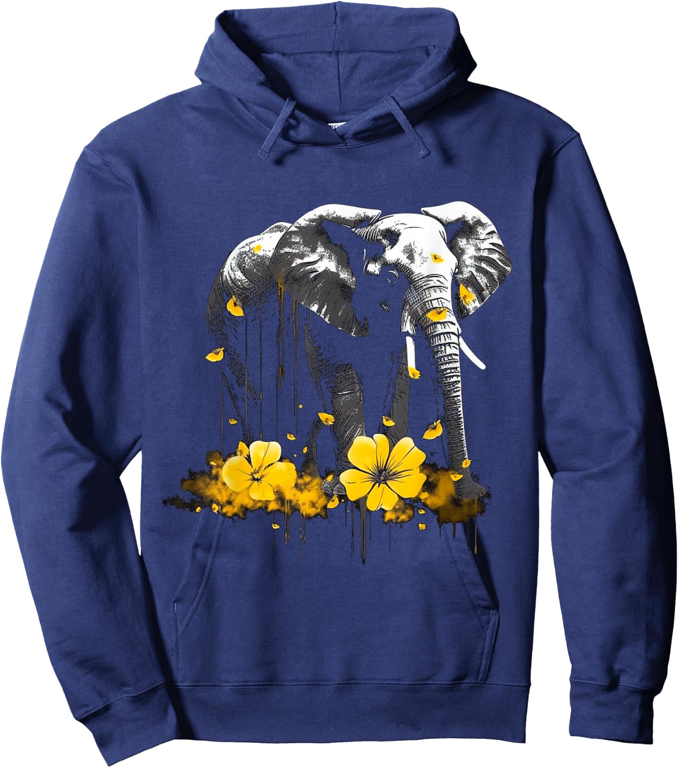 Elephant Animal - Artificial Flowers Elephant Hoodie - Hoodie | Navy