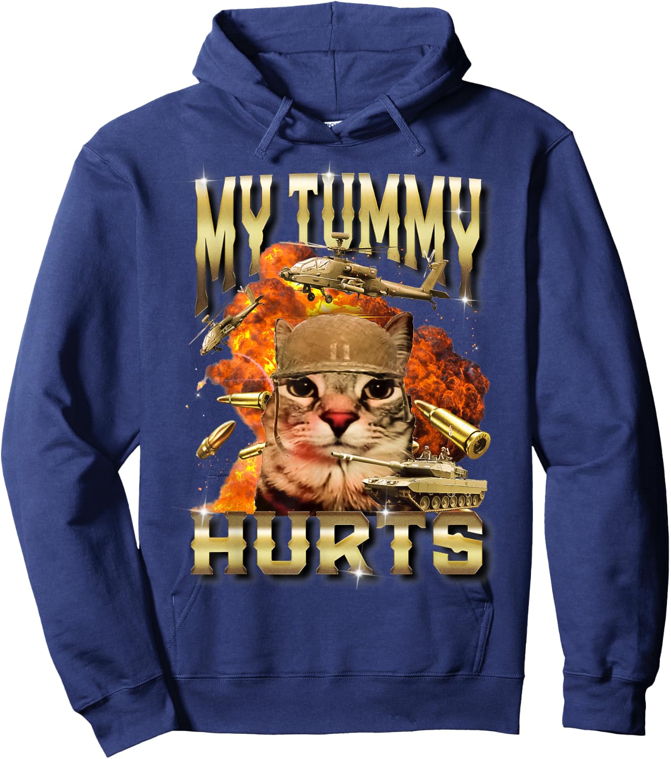 My Tummy Hurts Cat Meme Bootleg Funny Hoodie - Hoodie | Navy