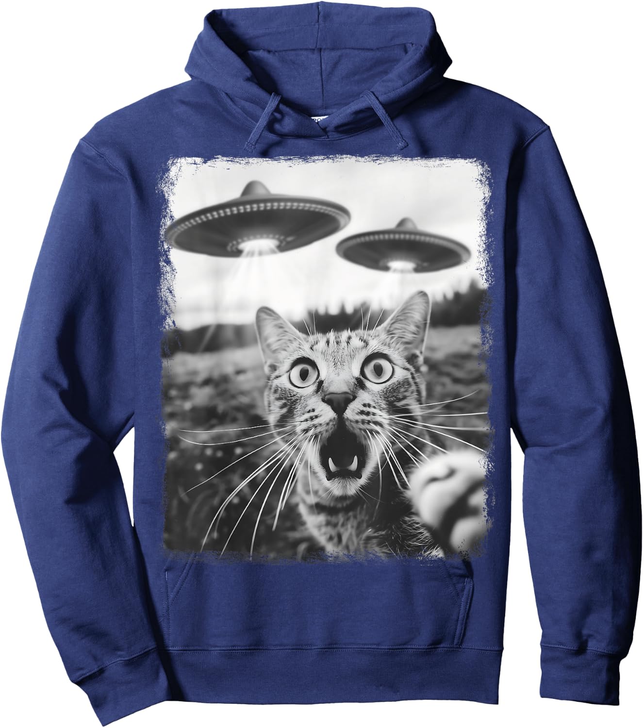Alien Selfie Alien UFO Tabby Cat , Black, S Hoodie - Hoodie | Navy
