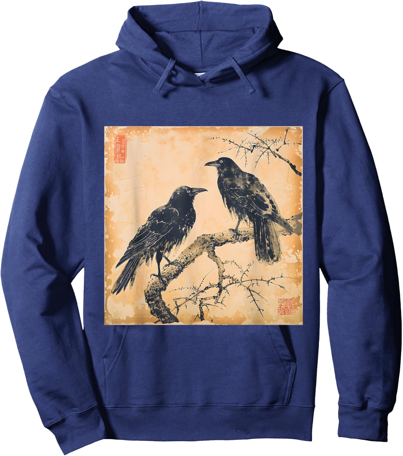 Japanese Vintage Crow Design Classic Hoodie - Hoodie | Navy