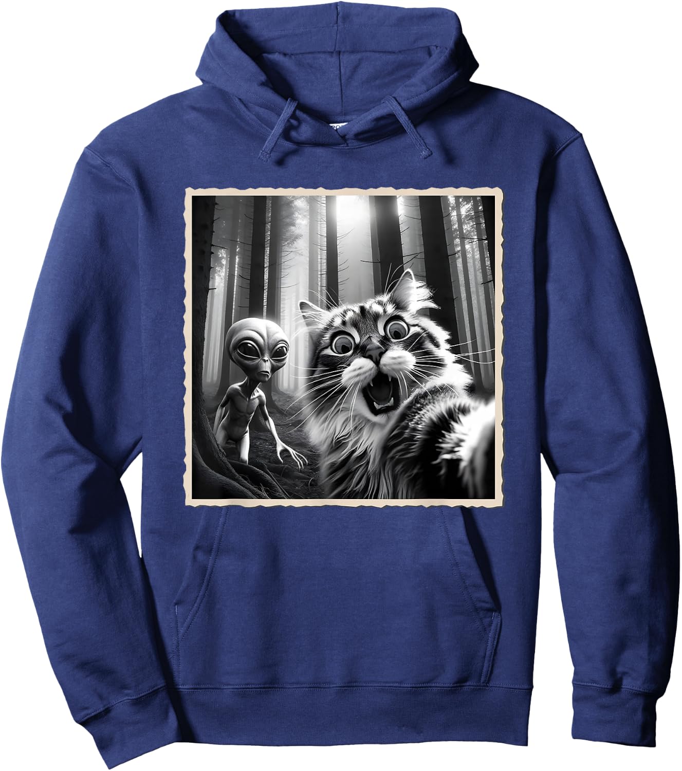 Cat Selfie with Alien, Alien UFO & Funny Cat Hoodie - Hoodie | Navy