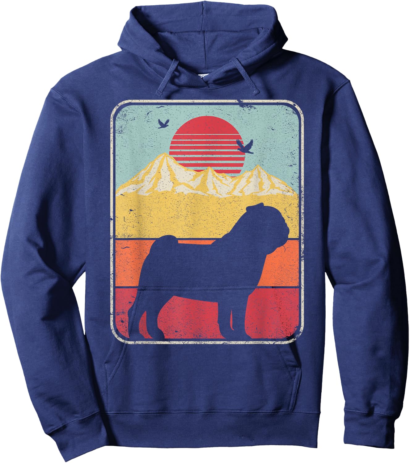 Pug Shirt. Retro Style Hoodie - Hoodie | Navy